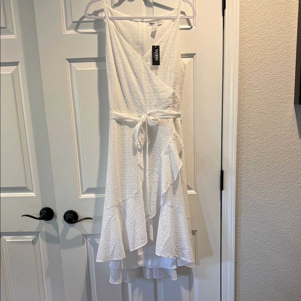 White House Black Market White Eyelet High-Low Wrap Dress